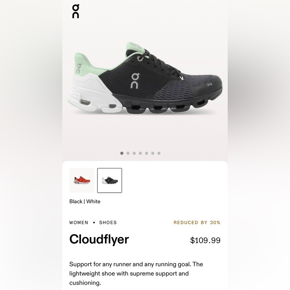 On Cloudflyer Flyer Black/white Mint Running Shoes | Women’s Size  8 WIDE